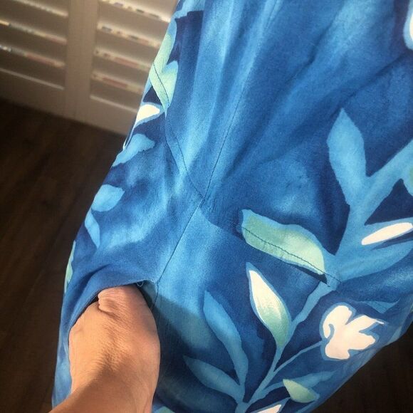 Vtg 90s JAMS WORLD Blue Floral Blutrellis Midi Dress XS Pockets Beach Resort - Picture 11 of 12